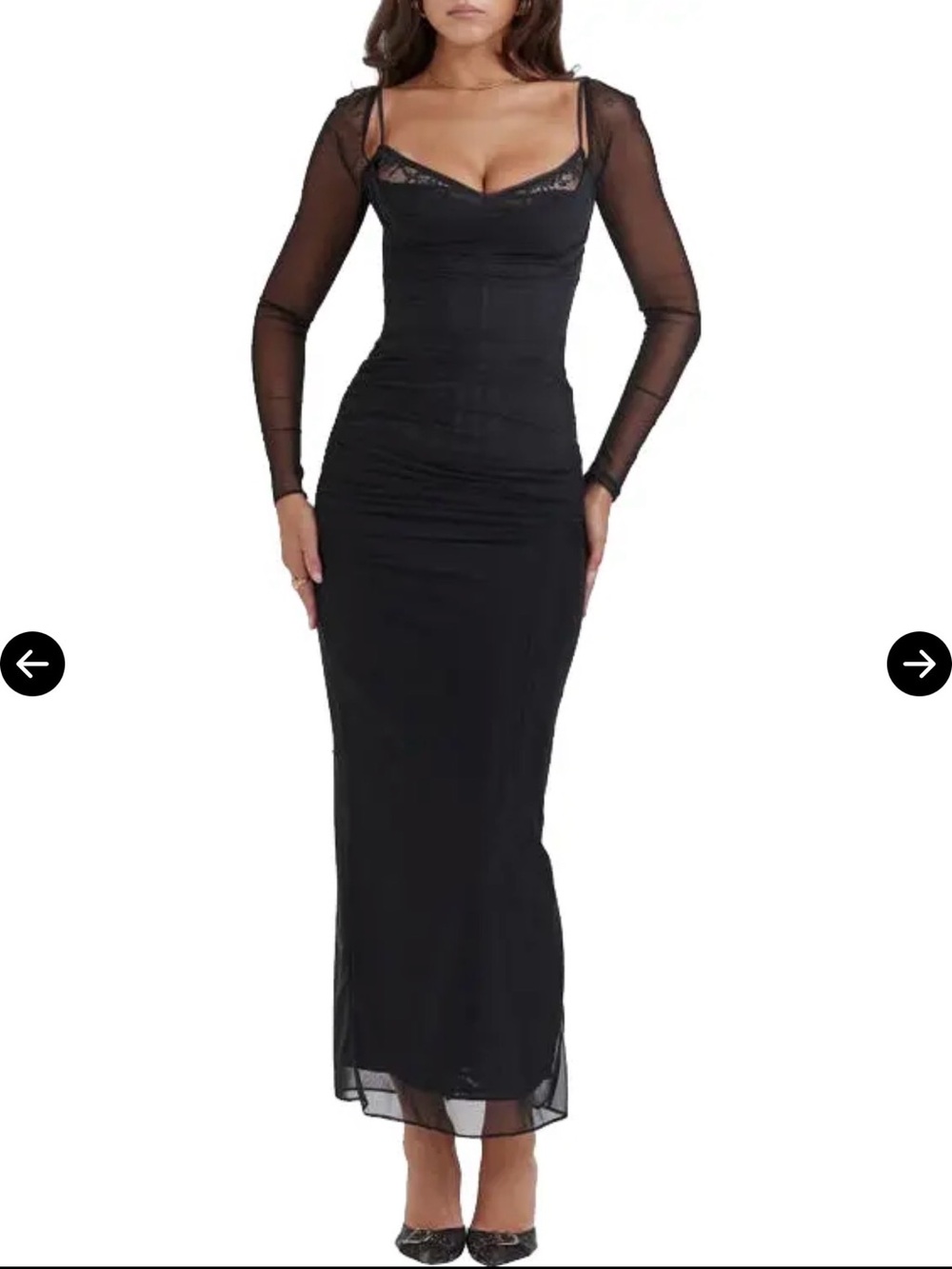 HOUSE OF CB Katrina Lace Mesh Long Sleeve Gown - Black